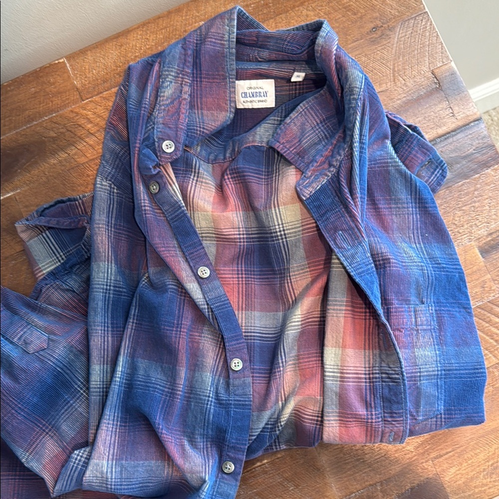 Blue and Red Casual Plaid Button Down Shirt